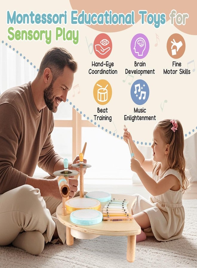 Rmischolar Kids Drum Set, Montessori Musical Instruments for Toddlers 1-3, Wooden Musical Toys for Babies, Preschool Educational Baby Drum Kit with Xylophone, Birthday Gift for Boys Girls - Image 3